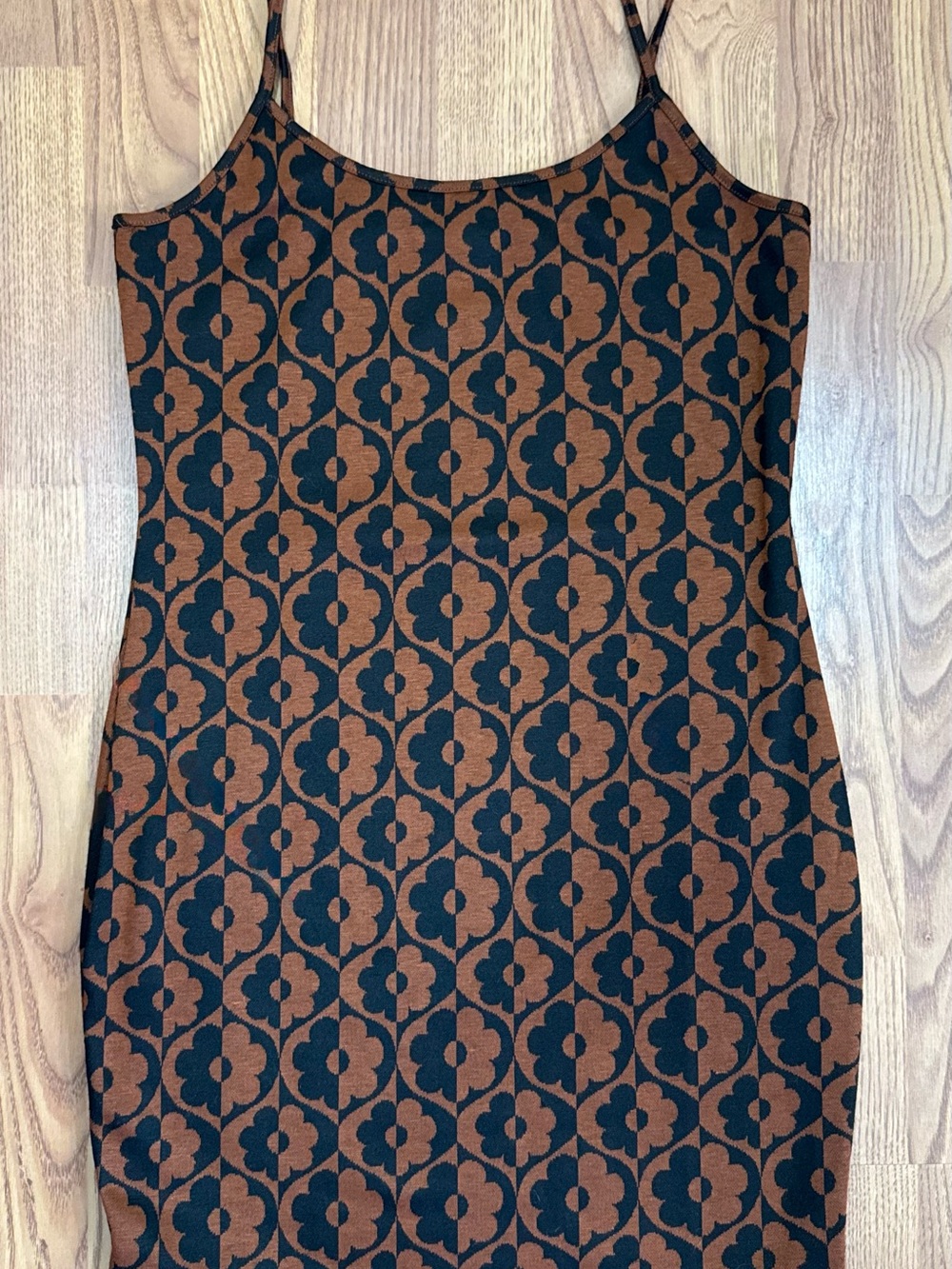 ❤️ Derek Heart Medium Brown and Black Floral Pattern Slip Dress Bodycon (B19)